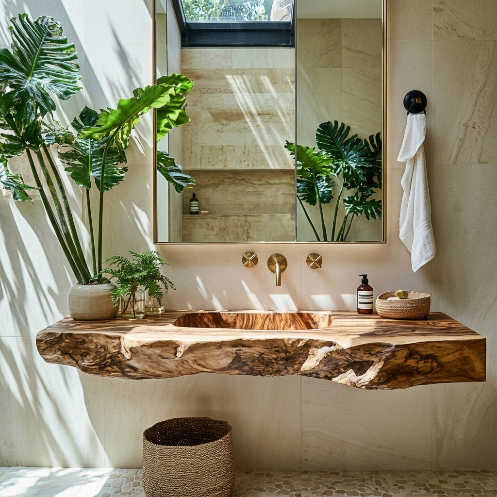 Caldris Live Edge Solid Wood Floating Bathroom Vanity with Integrated Sink SPA184235 - Timberustic Floating Bathroom Vanity with Integrated Sink