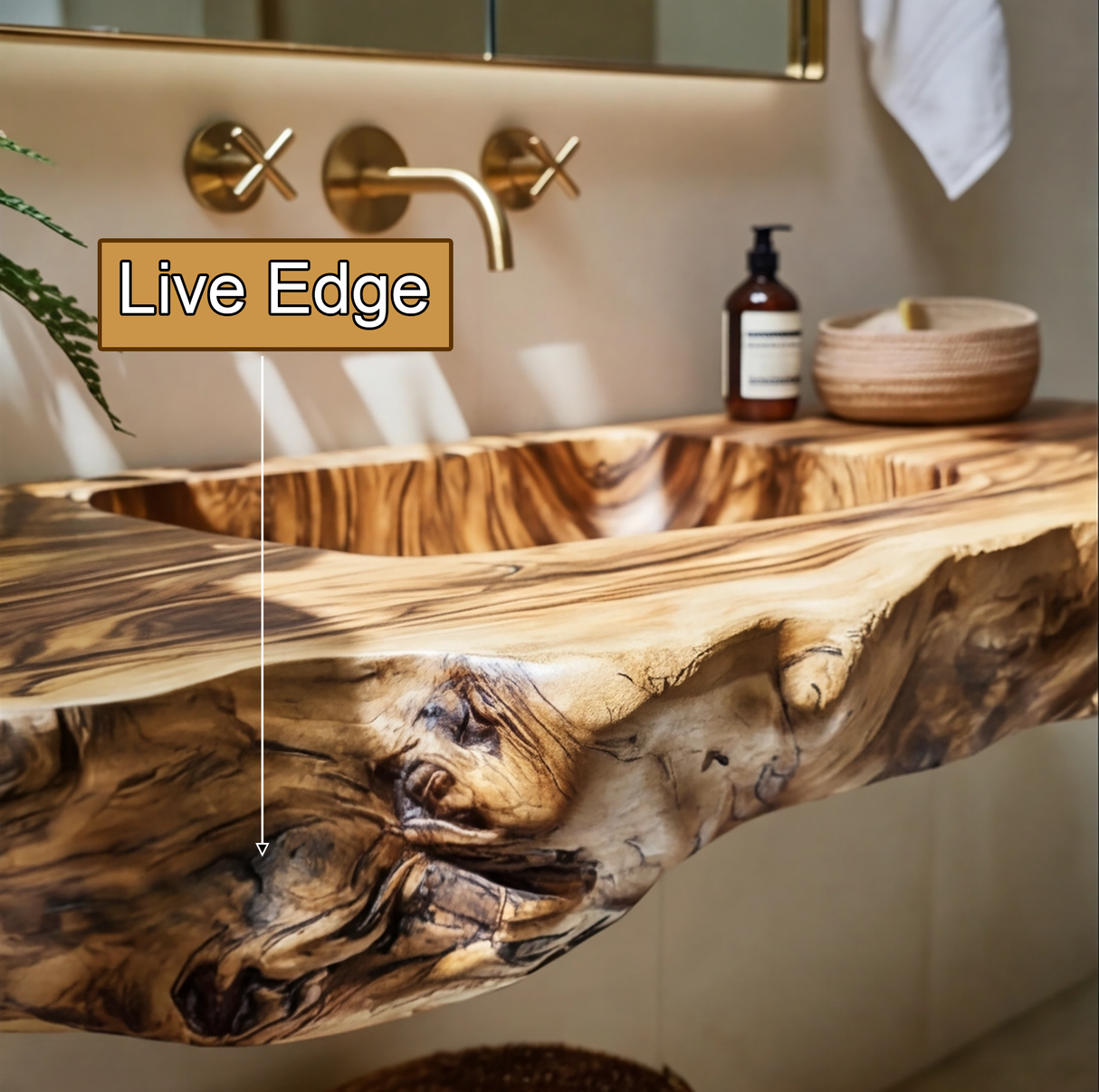 Caldris Live Edge Solid Wood Floating Bathroom Vanity with Integrated Sink SPA184235 - Timberustic Floating Bathroom Vanity with Integrated Sink