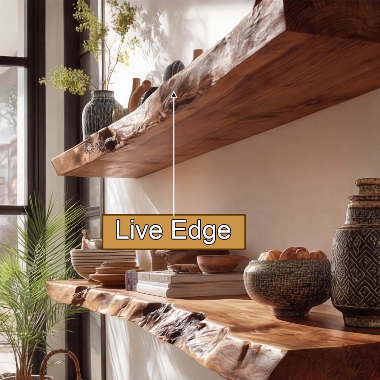 Caldris Live Edge Solid Wood Floating Shelf SPA285438 - Timberustic Floating Shelf