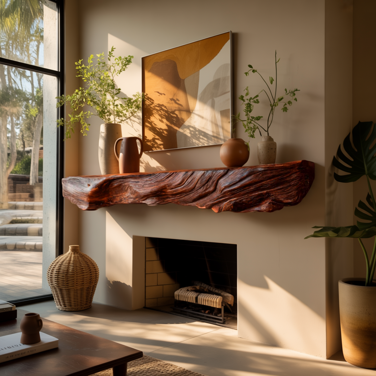 Calen Live-Edge Solid Wood Fireplace Mantel Shelf