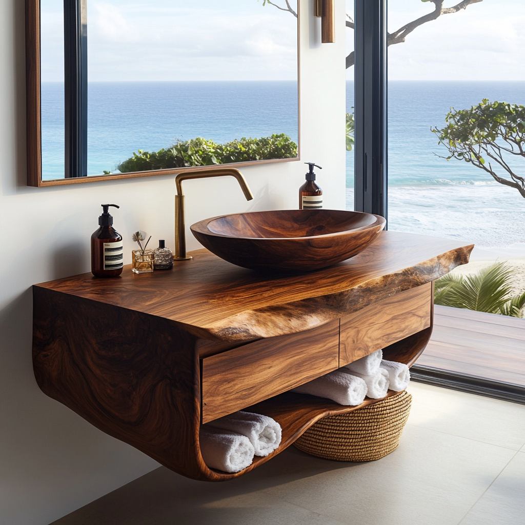 Calira Live Edge Solid Wood Floating Bathroom Vanity with Drawers