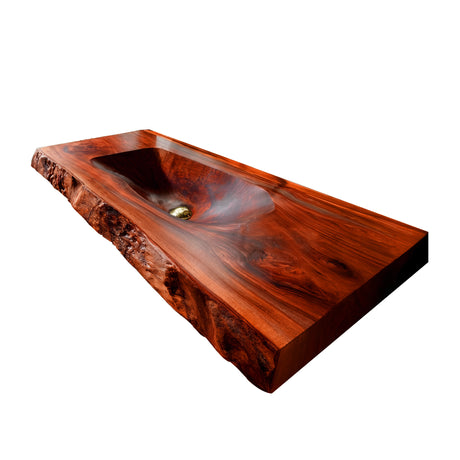 Calvero Sculpted Live Edge Solid Wood Floating Bathroom Vanity with Integrated Sink Mahogany - Timberustic Floating Bathroom Vanity with Integrated Sink