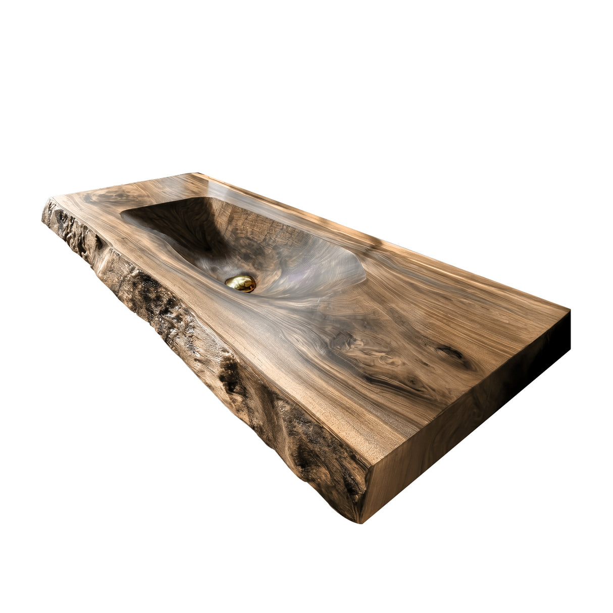 Calvero Sculpted Live Edge Solid Wood Floating Bathroom Vanity with Integrated Sink Natural Oak - Timberustic Floating Bathroom Vanity with Integrated Sink