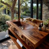 Calvero Sculpted Live Edge Solid Wood Floating Bathroom Vanity with Integrated Sink - Timberustic Floating Bathroom Vanity with Integrated Sink
