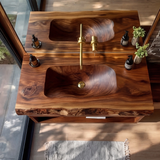 Calvero Sculpted Live Edge Solid Wood Floating Bathroom Vanity with Integrated Sink - Timberustic Floating Bathroom Vanity with Integrated Sink