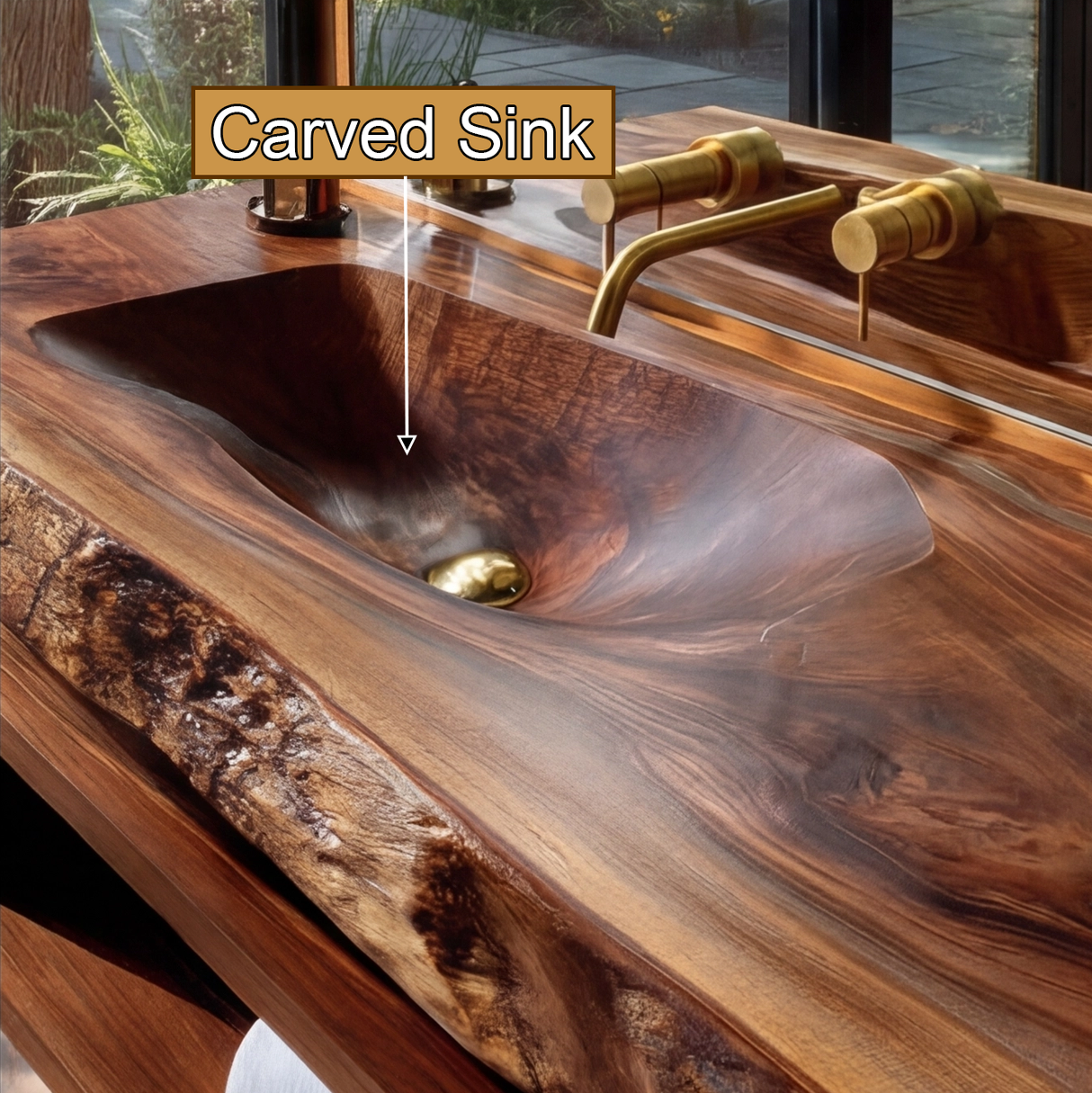 Calvero Sculpted Live Edge Solid Wood Floating Bathroom Vanity with Integrated Sink - Timberustic Floating Bathroom Vanity with Integrated Sink