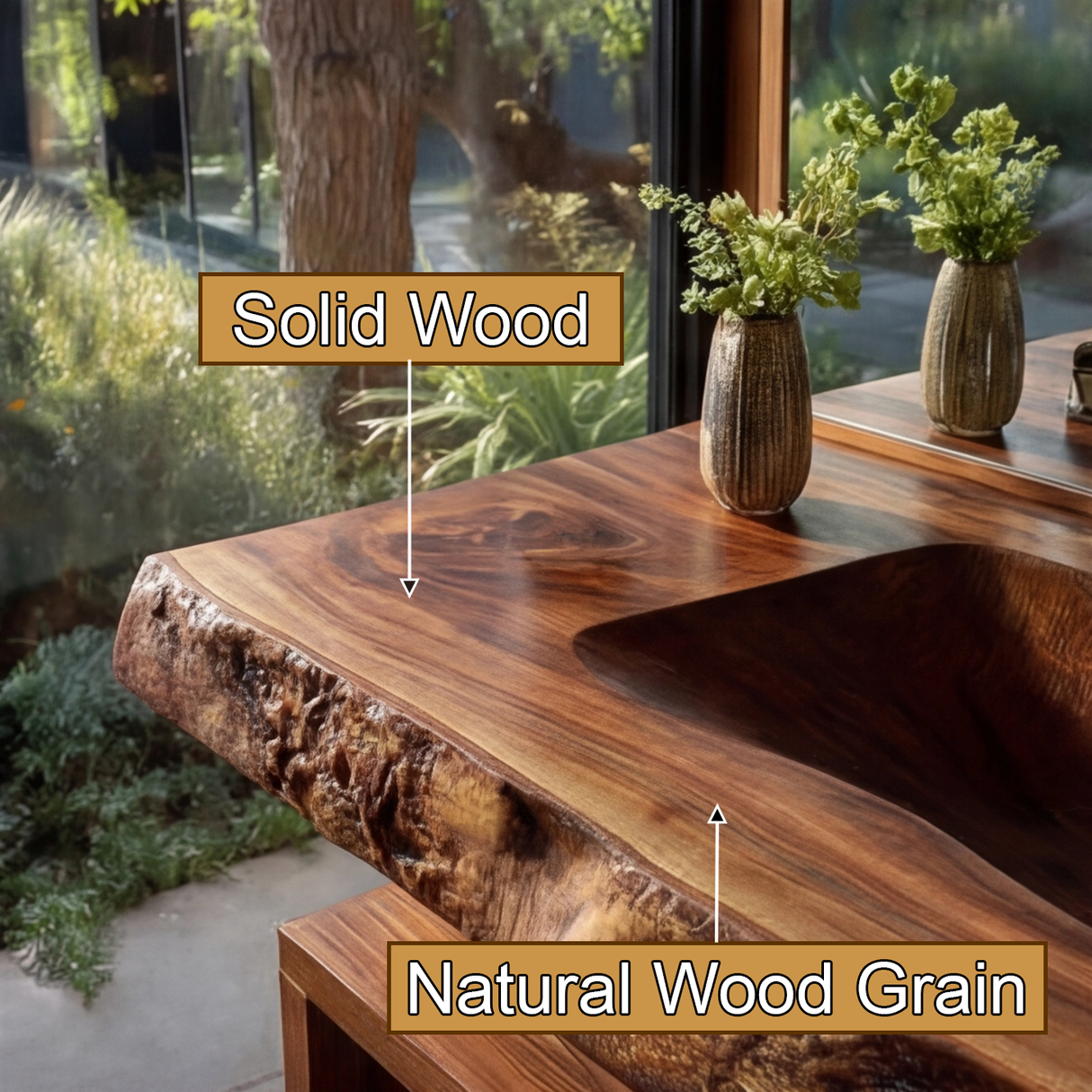 Calvero Sculpted Live Edge Solid Wood Floating Bathroom Vanity with Integrated Sink - Timberustic Floating Bathroom Vanity with Integrated Sink