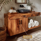 Calvion Live Edge Solid Wood Floating Bathroom Vanity with Cabinet - Timberustic Floating Bathroom Vanity With Cabinet