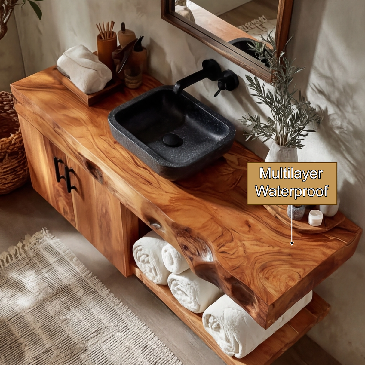 Calvion Live Edge Solid Wood Floating Bathroom Vanity with Cabinet - Timberustic Floating Bathroom Vanity With Cabinet