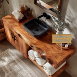 Calvion Live Edge Solid Wood Floating Bathroom Vanity with Cabinet - Timberustic Floating Bathroom Vanity With Cabinet
