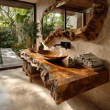 Calviro Handcrafted Live Edge Solid Wood Floating Bathroom Vanity SPA334368 - Timberustic Floating Bathroom Vanity