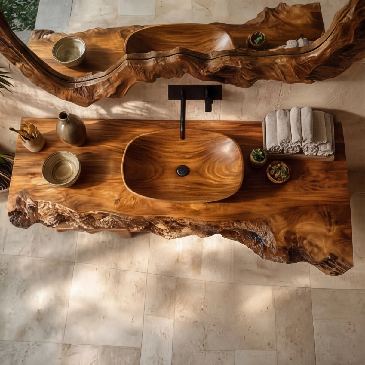 Calviro Handcrafted Live Edge Solid Wood Floating Bathroom Vanity SPA334368 - Timberustic Floating Bathroom Vanity