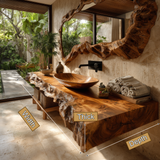 Calviro Handcrafted Live Edge Solid Wood Floating Bathroom Vanity SPA334368 - Timberustic Floating Bathroom Vanity