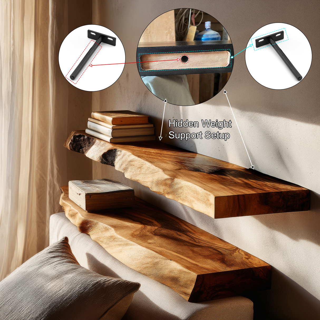 Calviro Live Edge Solid Wood Floating Shelf SPA935392 - Timberustic Floating Shelf