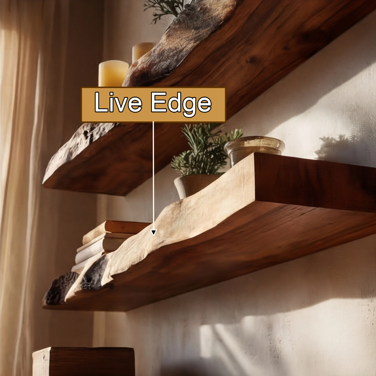 Calviro Live Edge Solid Wood Floating Shelf SPA935392 - Timberustic Floating Shelf