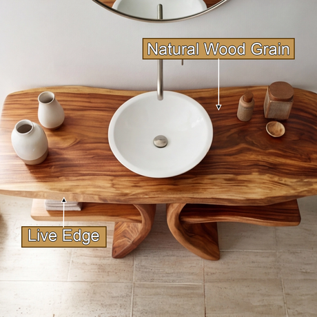 Calviro Sculpted Solid Wood Freestanding Bathroom Vanity with Shelves - Timberustic Freestanding Bathroom Vanity with Shelves
