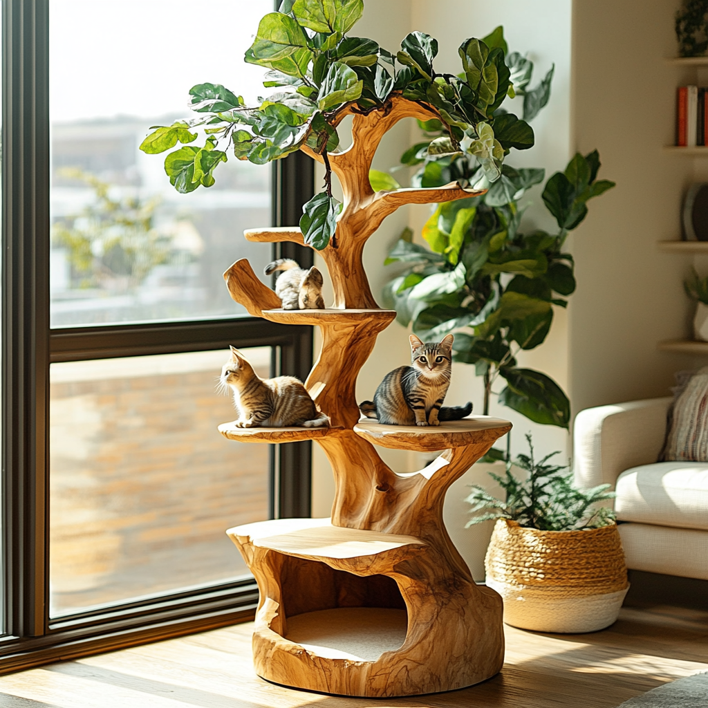 Canora Sculpted Solid Wood Tree-Inspired Cat Tree Shelf - Timberustic Tree-Inspired Cat Tree Shelf