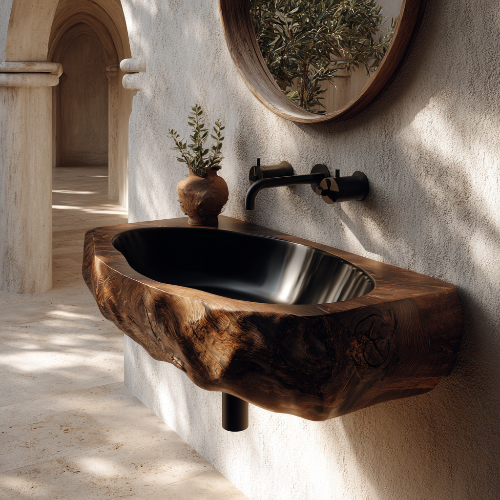 Canyonroot Carved Solid Wood Vessel Sink