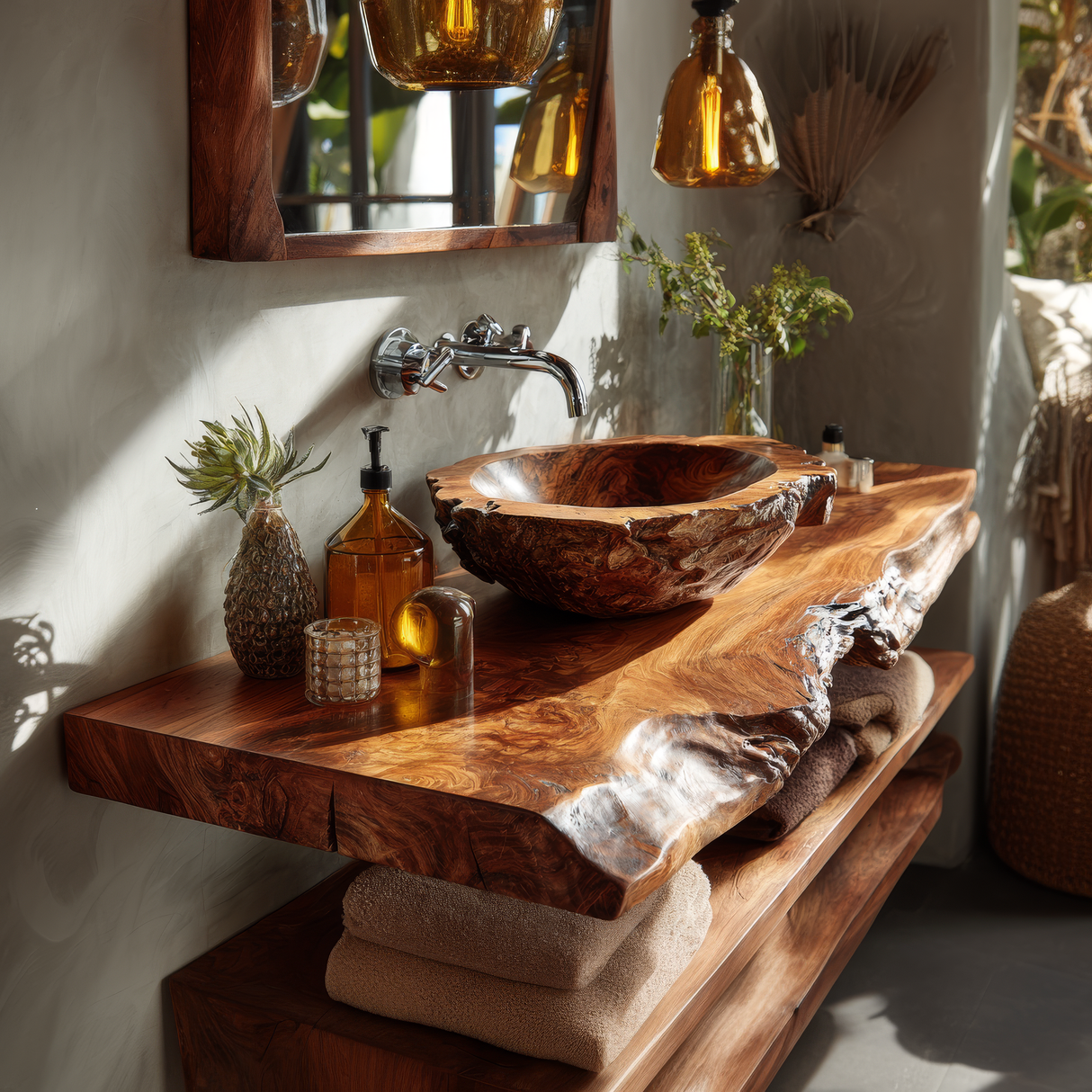 Cavello Handcrafted Live Edge Solid Wood Floating Bathroom Vanity SPA234268 - Timberustic Floating Bathroom Vanity