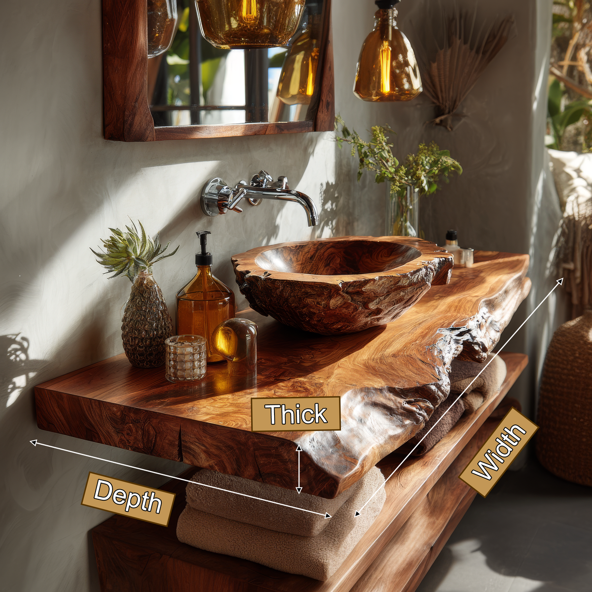 Cavello Handcrafted Live Edge Solid Wood Floating Bathroom Vanity SPA234268 - Timberustic Floating Bathroom Vanity