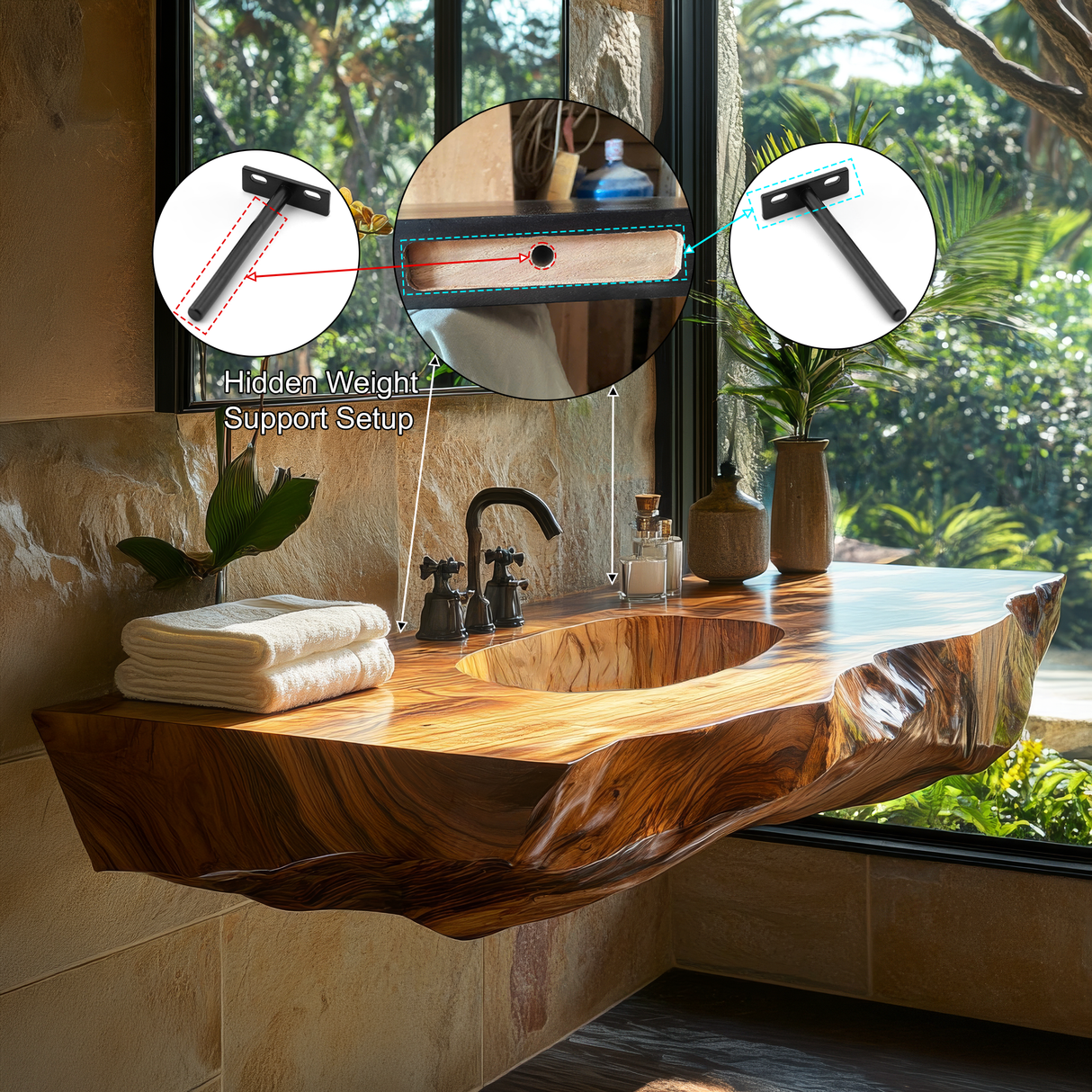 Cavero Sculpted Live Edge Solid Wood Floating Bathroom Vanity with Integrated Sink SPA248842 - Timberustic Floating Bathroom Vanity with Integrated Sink