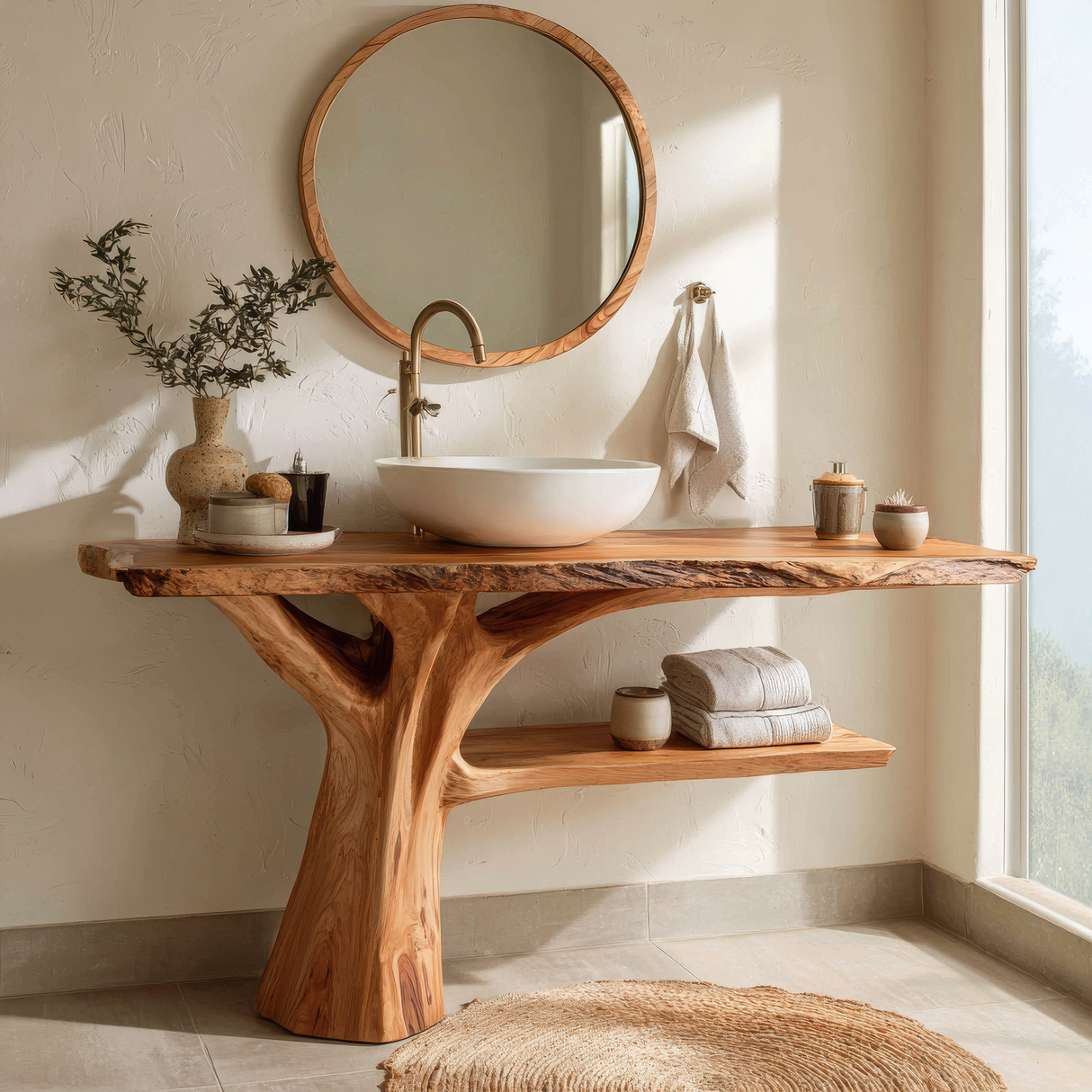 Cavero Sculpted Solid Wood Freestanding Bathroom Vanity with Shelves - Timberustic Freestanding Bathroom Vanity with Shelves