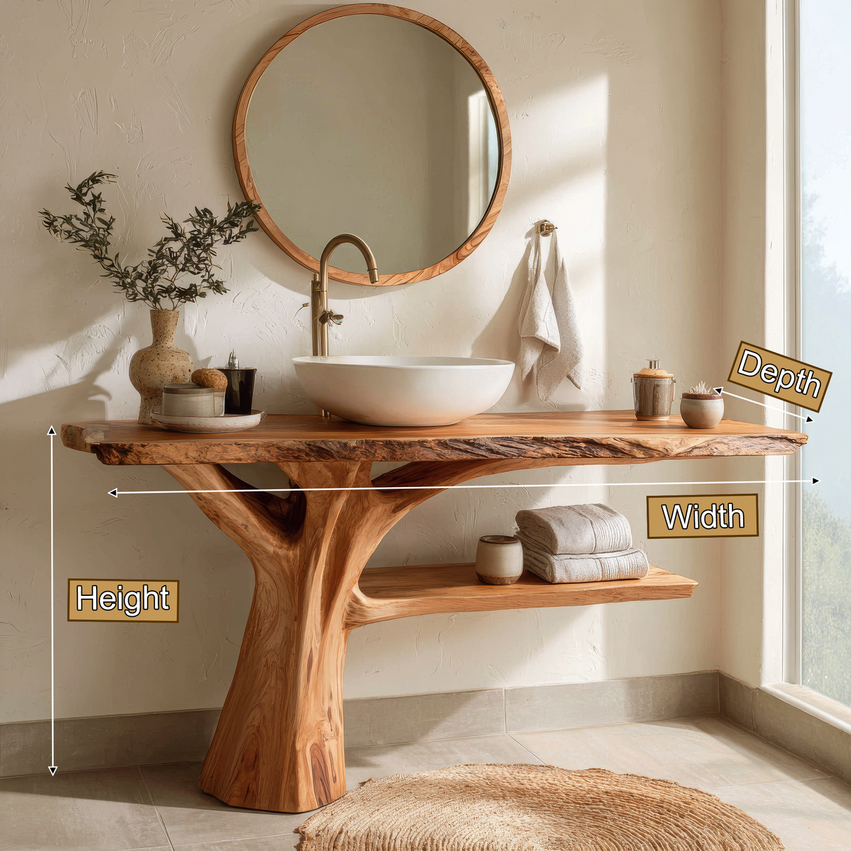 Cavero Sculpted Solid Wood Freestanding Bathroom Vanity with Shelves - Timberustic Freestanding Bathroom Vanity with Shelves