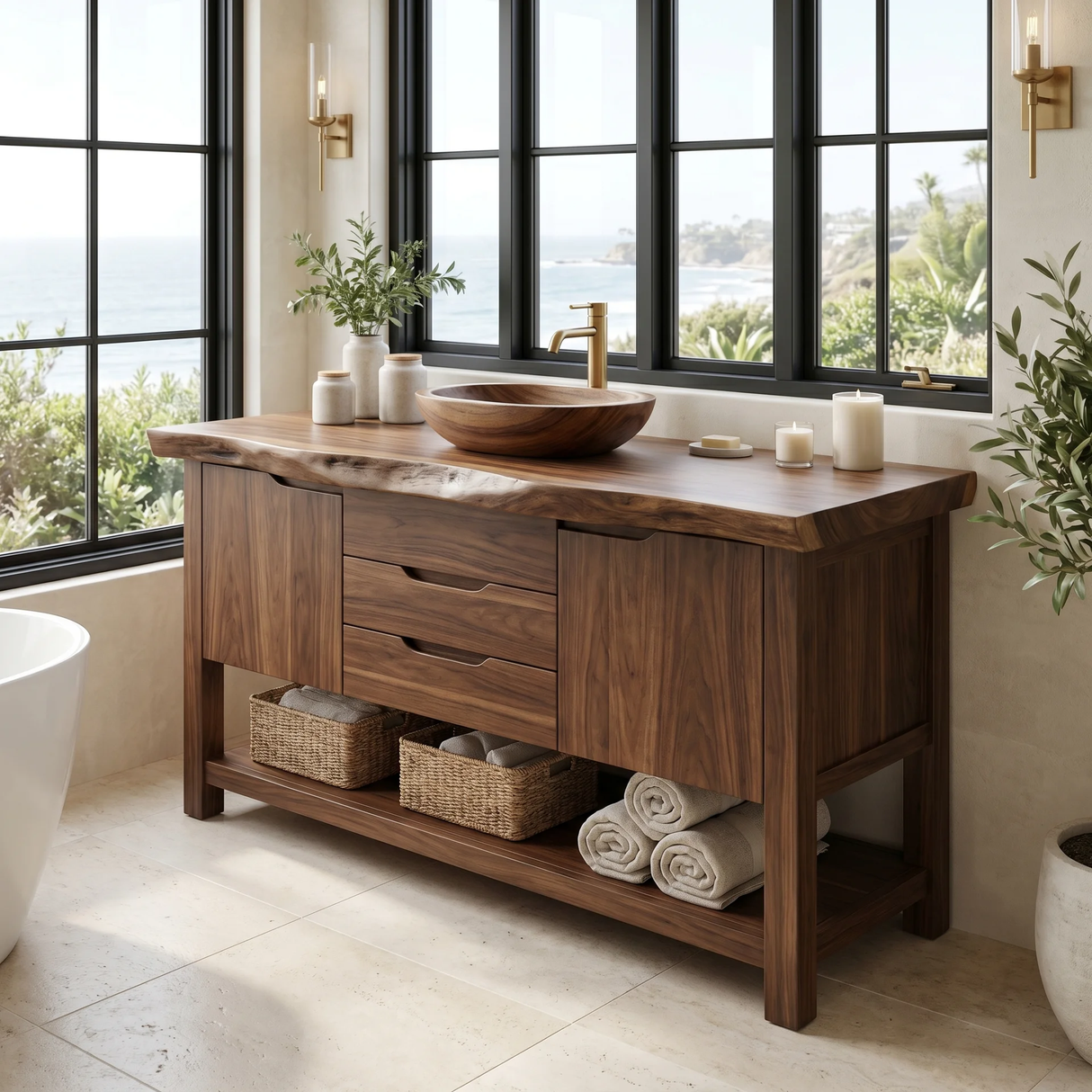 Cedarvale Live Edge Solid Wood Freestanding Bathroom Vanity with Drawers