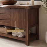 Cedarvale Live Edge Solid Wood Freestanding Bathroom Vanity with Drawers
