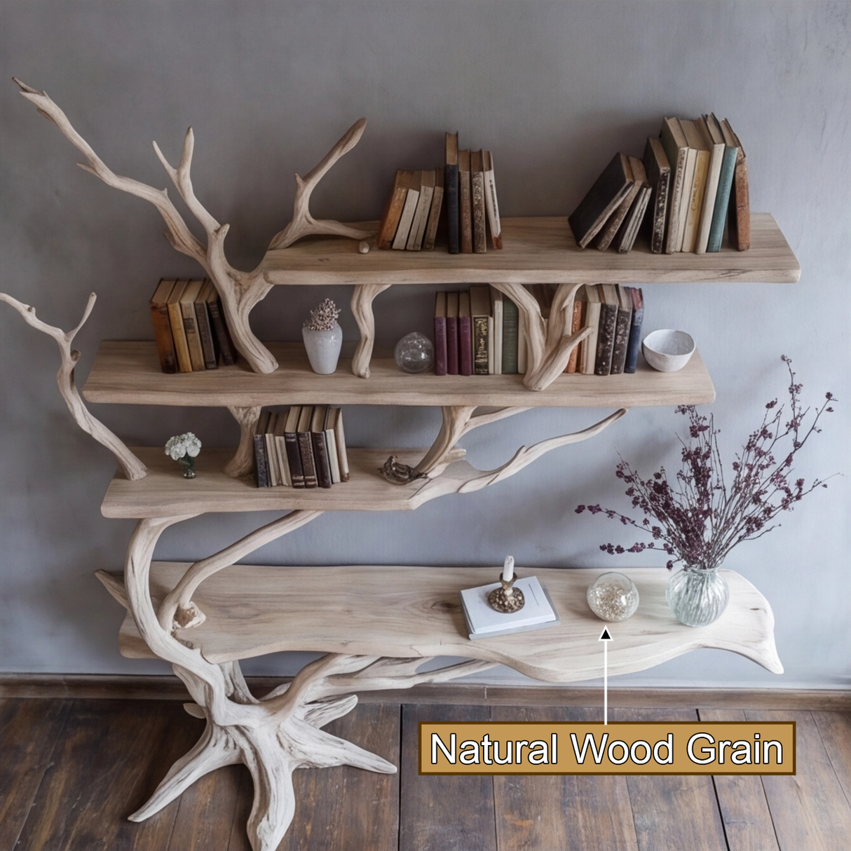 Cirevon Sculpted Solid Wood Console Table with Shelves - Timberustic Console Table with Shelves