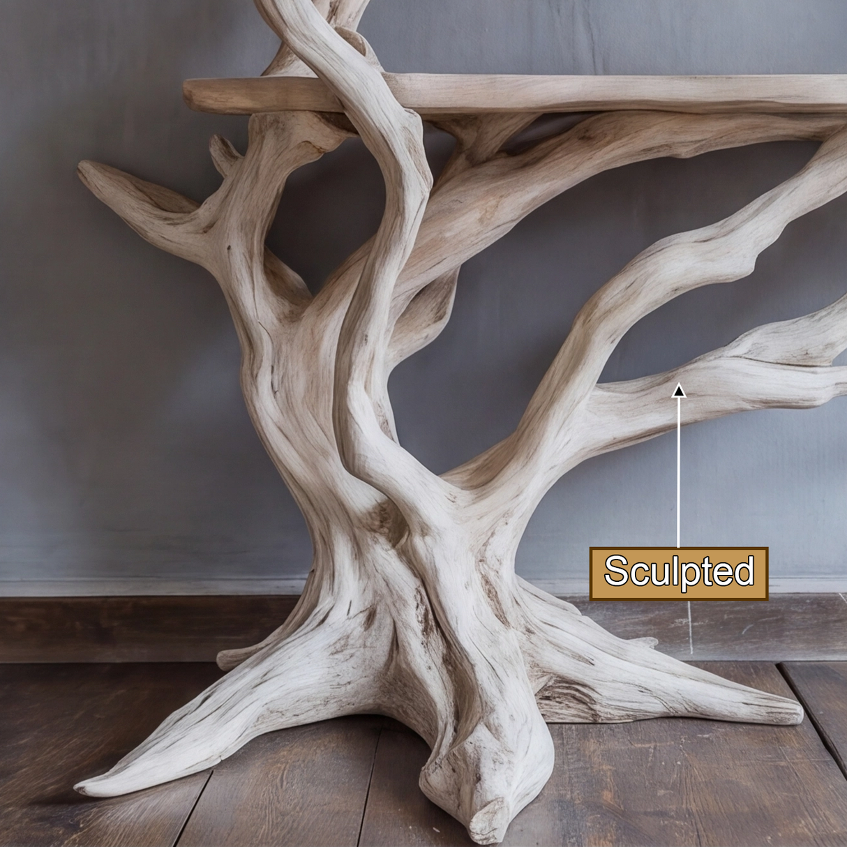 Cirevon Sculpted Solid Wood Console Table with Shelves - Timberustic Console Table with Shelves