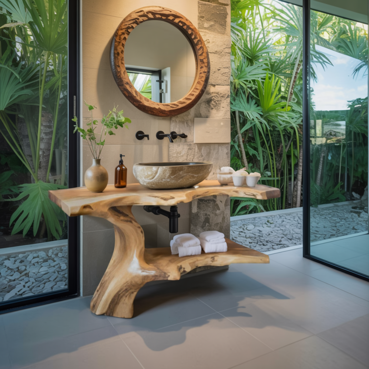 Contemporary Live Edge Solid Wood Bathroom Vanity