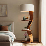 Contemporary Organic Solid Wood Floor Lamp with Shelves