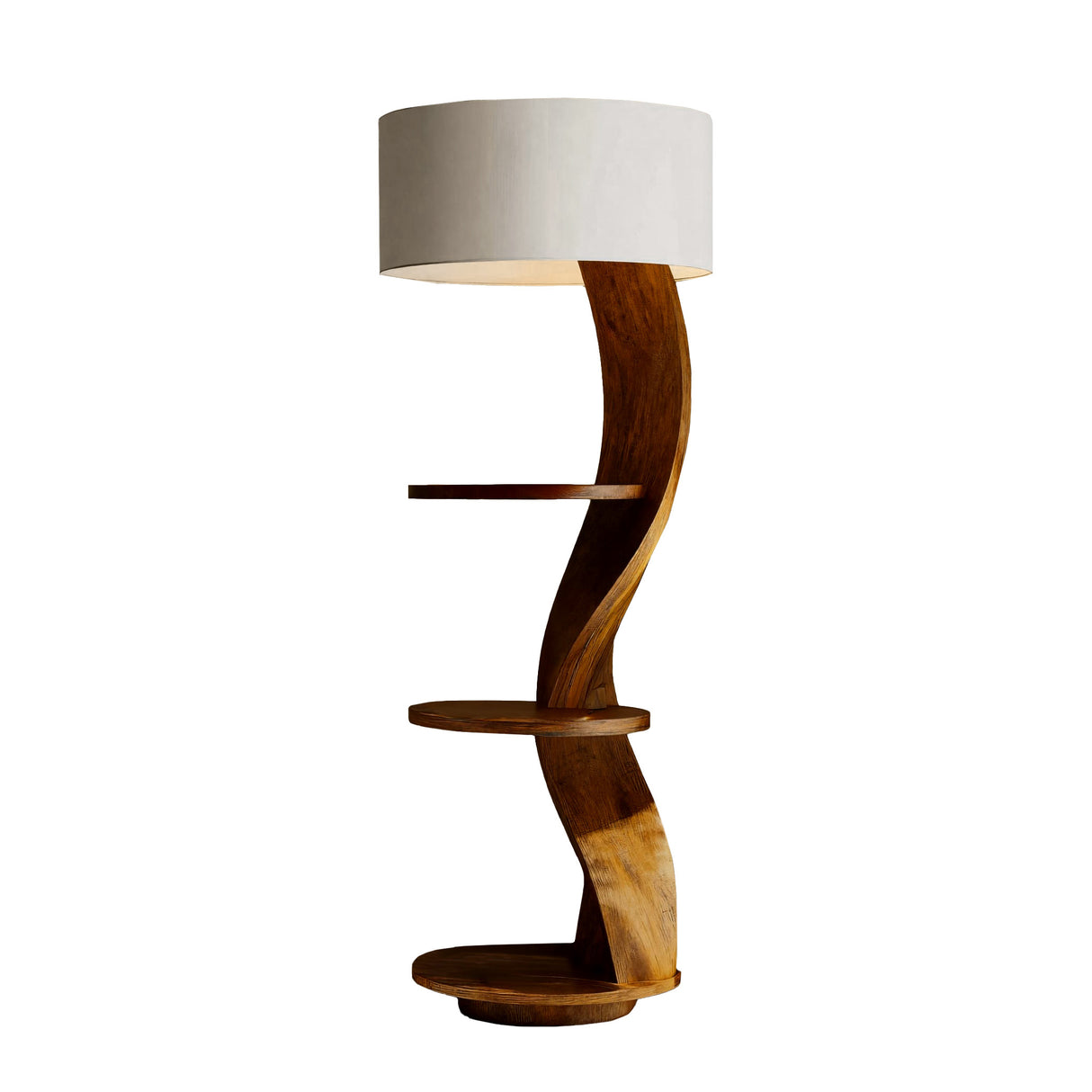 Contemporary Organic Solid Wood Floor Lamp with Shelves