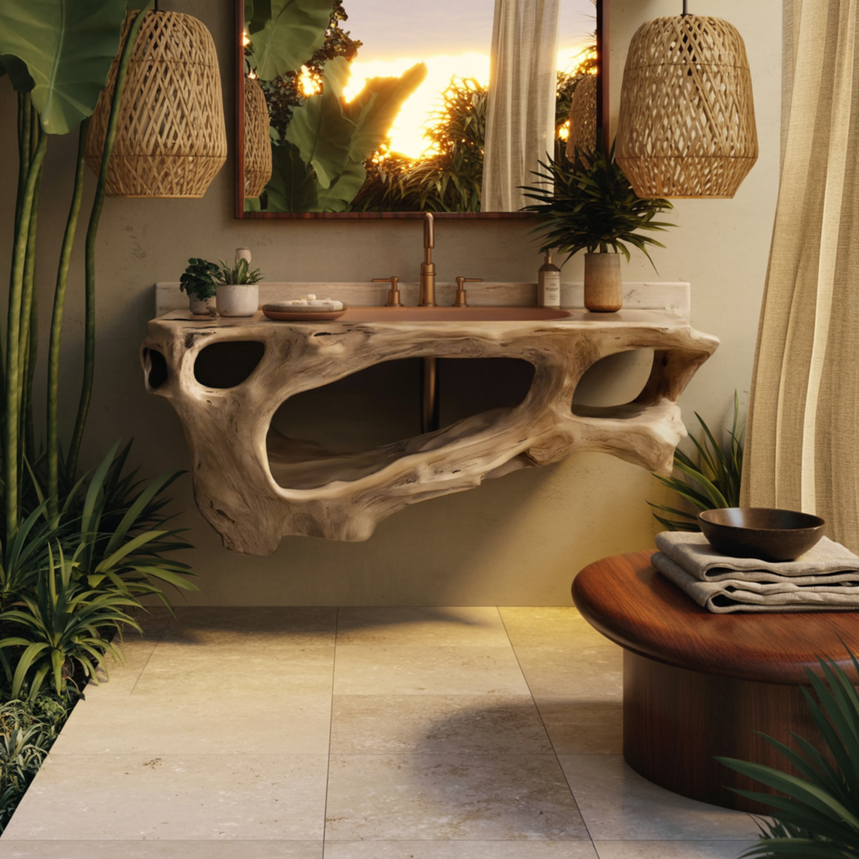 Coralform Natural Wood Floating Bathroom Vanity