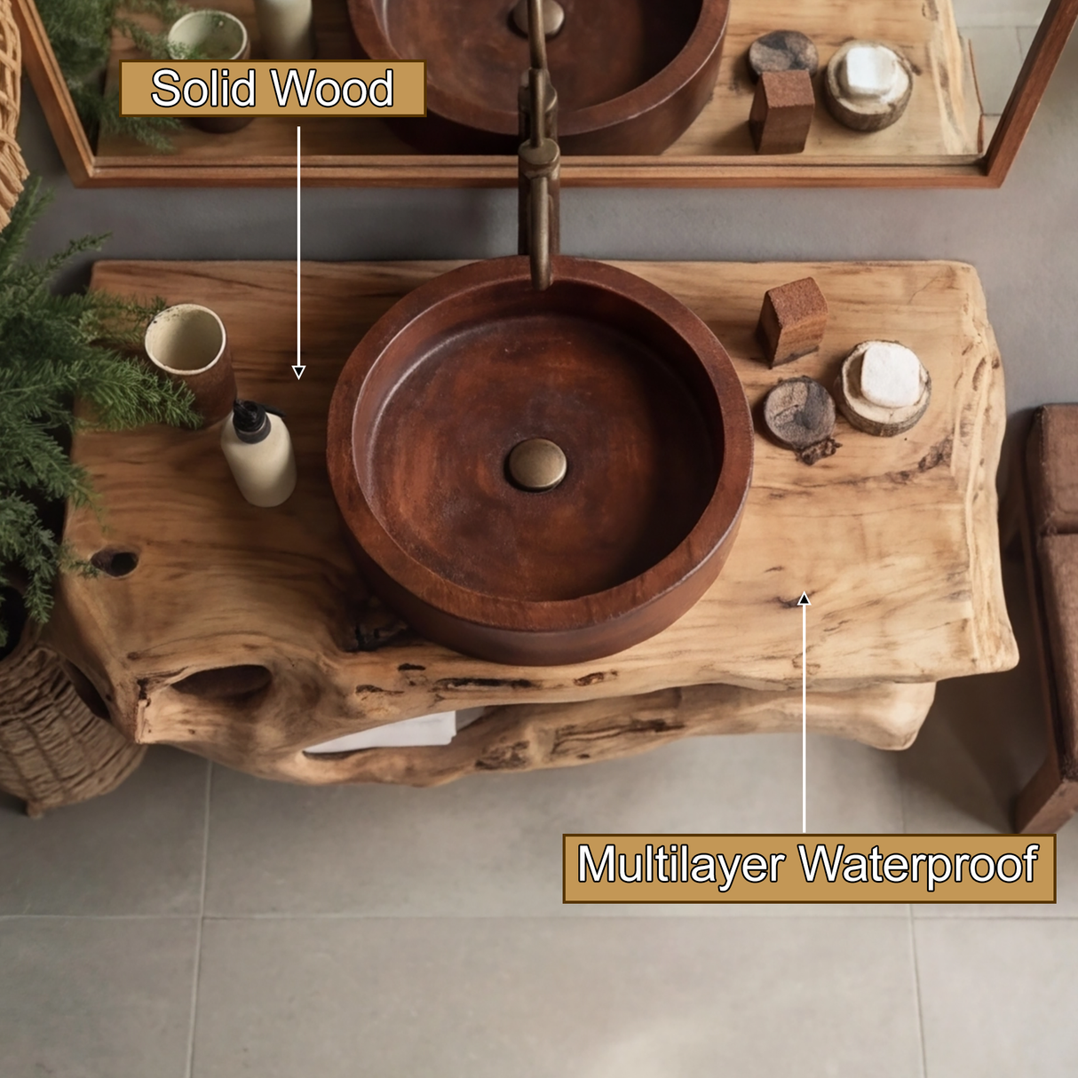 Coralform Natural Wood Floating Bathroom Vanity with Open Storage - Timberustic Floating Bathroom Vanity with Open Storage