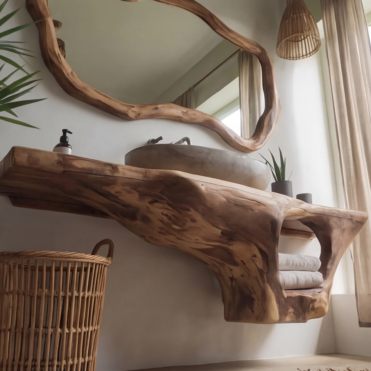 Coralwave Organic Wood Form Floating Bathroom Vanity with Open Storage - Timberustic Floating Bathroom Vanity with Open Storage