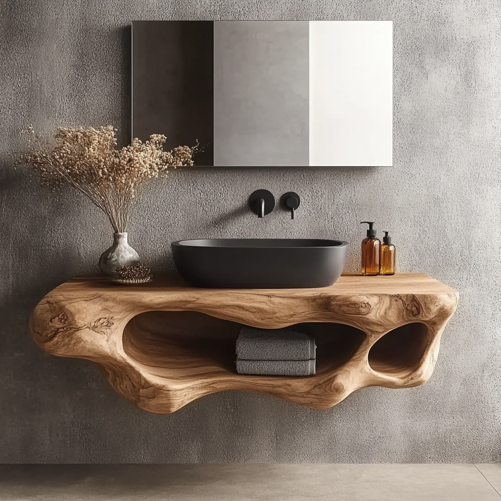 Corva Sculpted Solid Wood Floating Bathroom Vanity with Open Storage - Timberustic Floating Bathroom Vanity with Open Storage