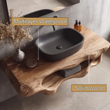 Corva Sculpted Solid Wood Floating Bathroom Vanity with Open Storage - Timberustic Floating Bathroom Vanity with Open Storage