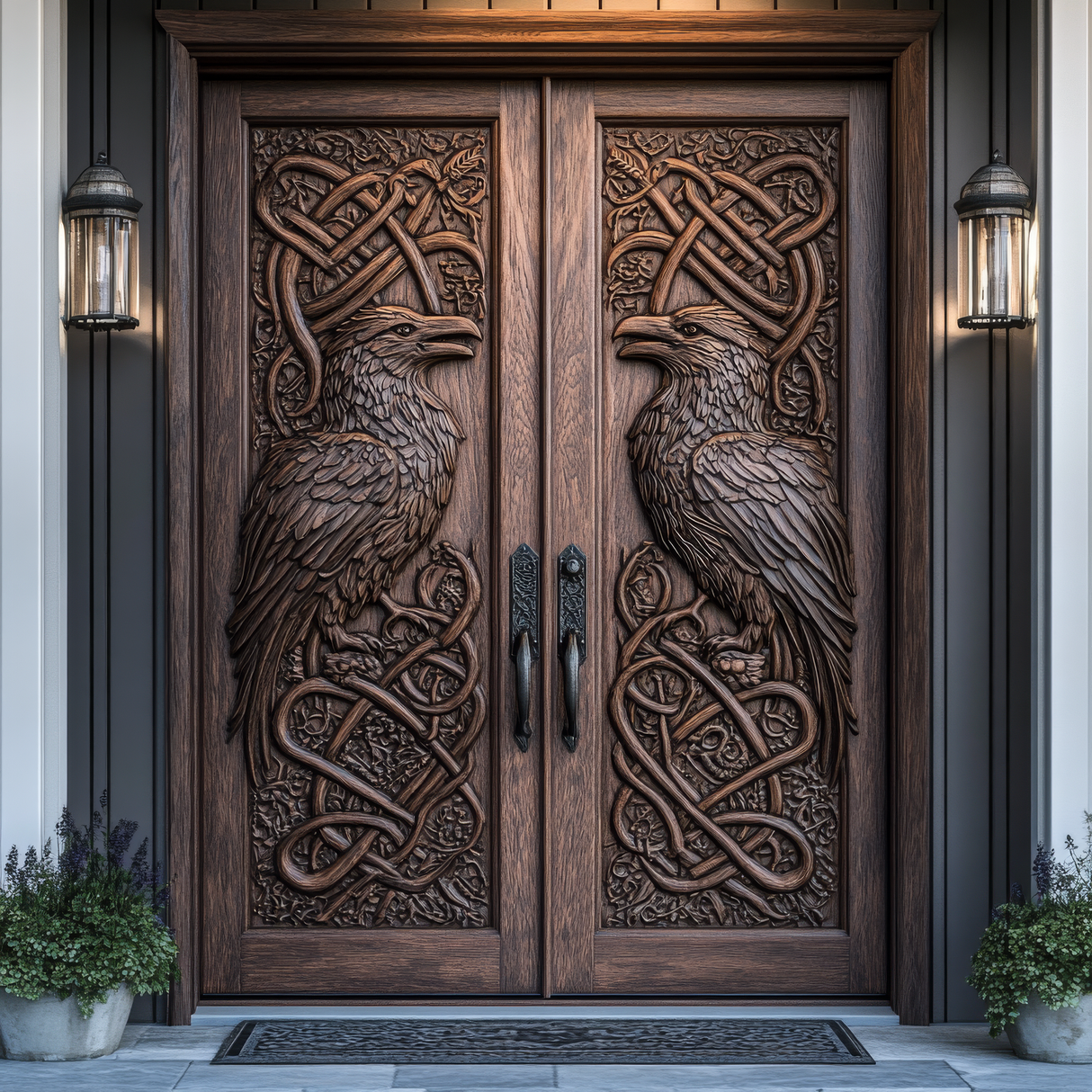 Corvaryn Handcrafted Solid Wood Raven Double Doors