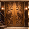 Corvaryn Handcrafted Solid Wood Raven Double Doors Brown - Timberustic Door