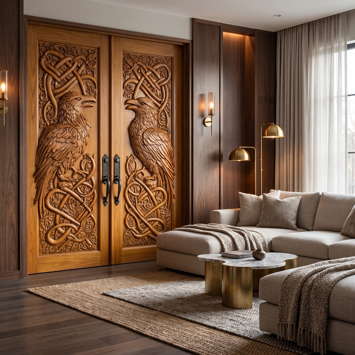 Corvaryn Handcrafted Solid Wood Raven Double Doors