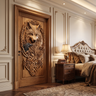 Corvaryn Handcrafted Solid Wood Wolf and Raven Single Door Brown - Timberustic Door