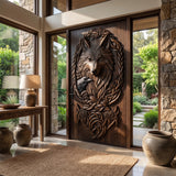 Corvaryn Handcrafted Solid Wood Wolf and Raven Single Door