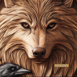 Corvaryn Handcrafted Solid Wood Wolf and Raven Single Door
