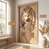 Corvaryn Handcrafted Solid Wood Wolf and Raven Single Door