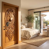 Corvaryn Handcrafted Solid Wood Wolf and Raven Single Door