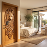 Corvaryn Handcrafted Solid Wood Wolf and Raven Single Door Teak - Timberustic Door