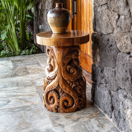 Corvello Sculpted Solid Wood Pedestal Stand - Timberustic Pedestal Stand