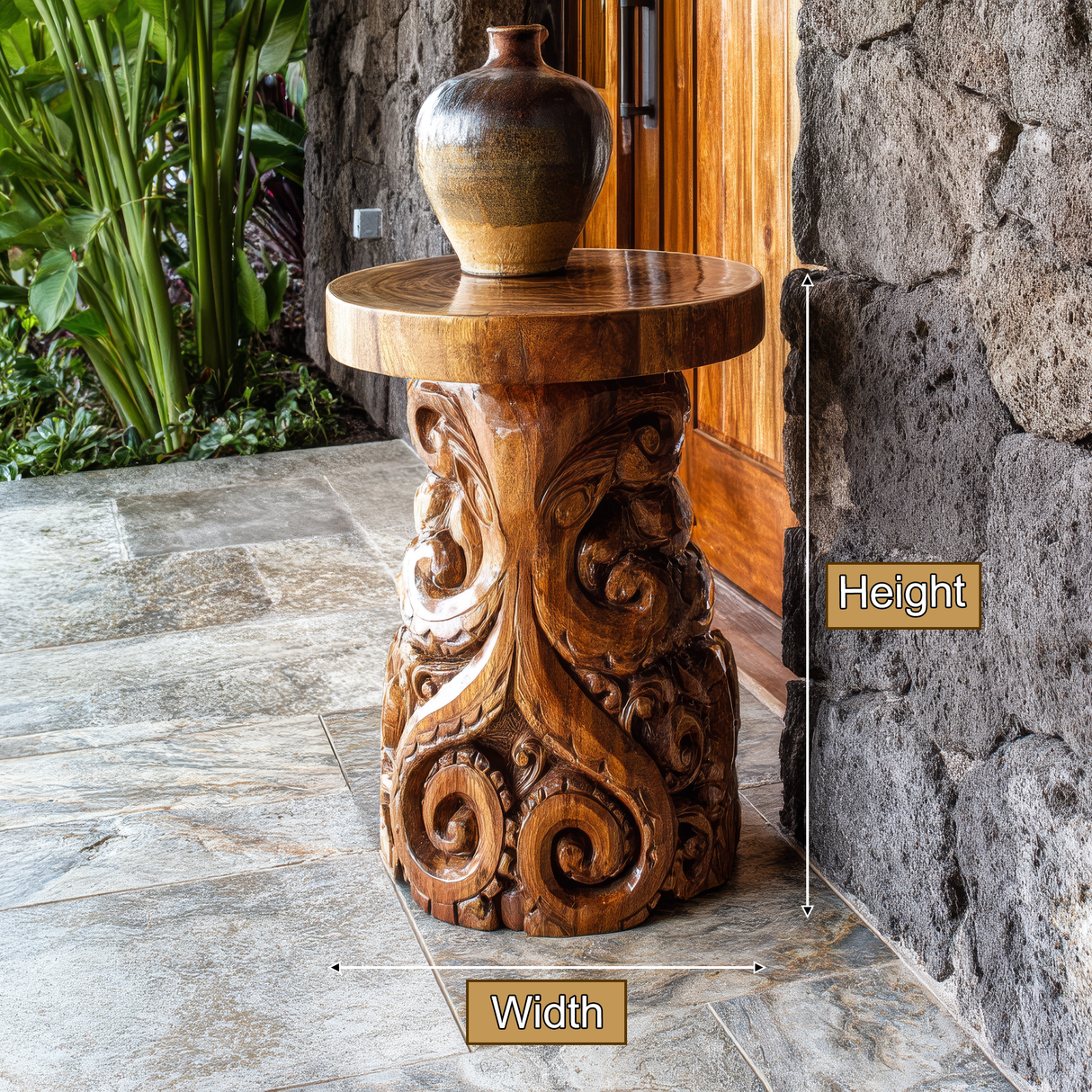 Corvello Sculpted Solid Wood Pedestal Stand - Timberustic Pedestal Stand